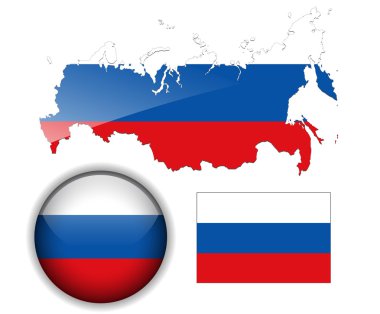 Russia flag, map and button clipart