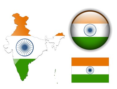 Hindistan bayrağı, harita ve parlak düğme.