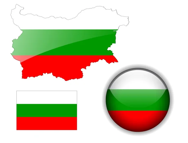 ブルガリアの旗、地図、光沢のあるボタン. — ストックベクタ