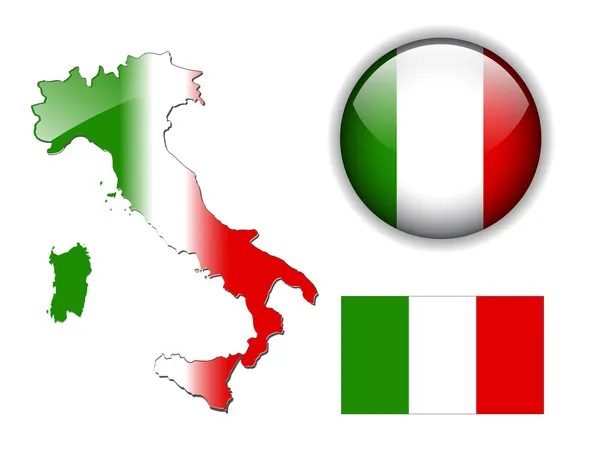 Italie, drapeau italien, carte et bouton . — Image vectorielle