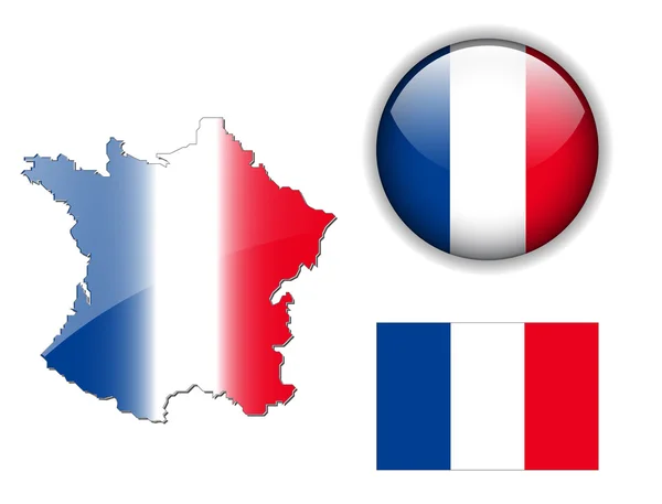 Bandera de Francia, mapa, conjunto de vectores de botón — Vector de stock