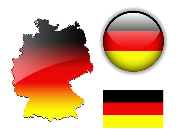 Almanca, Almanya bayrağı, harita ve düğme. — Stok Vektör
