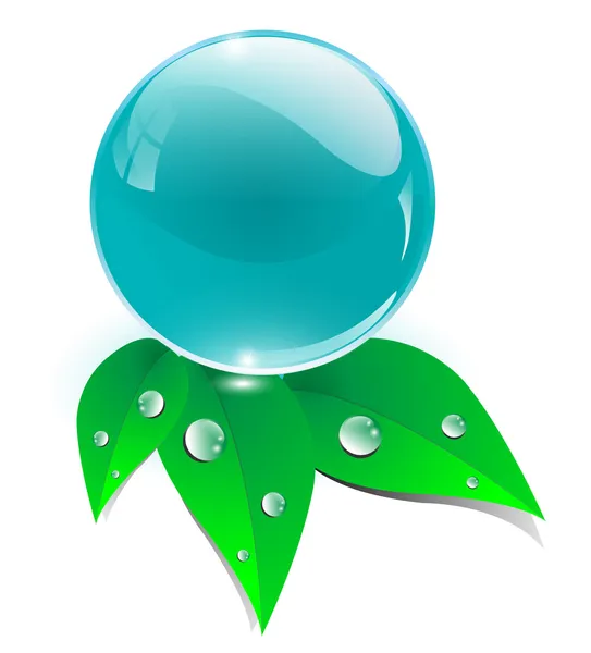 Esfera de cristal com folhas, ícone de ecologia — Vetor de Stock