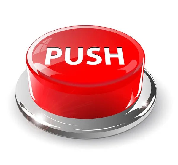 プッシュ ボタン、3 d 赤いベクトル. — ストックベクタ