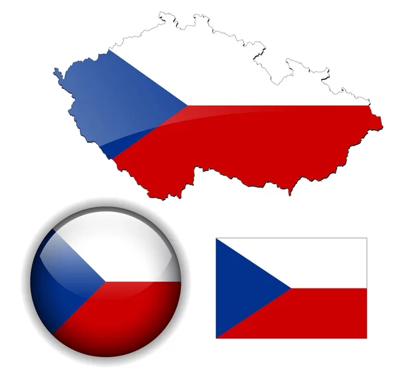 Флаг Чехии, карта и кнопка . — стоковый вектор