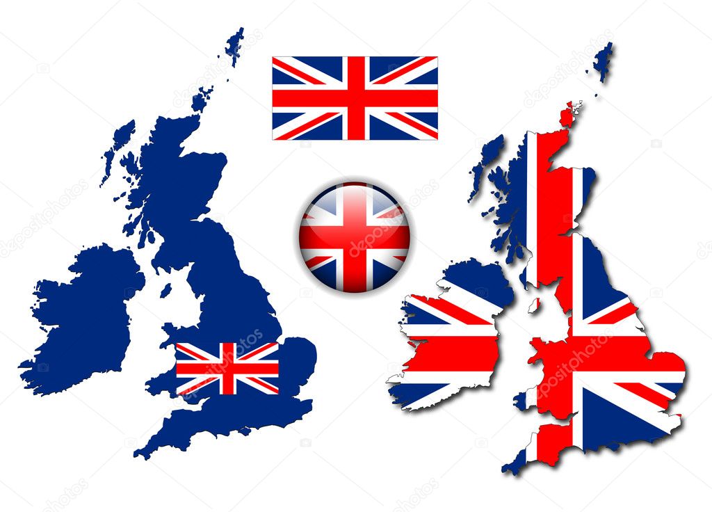 England UK flag, map, button vector set