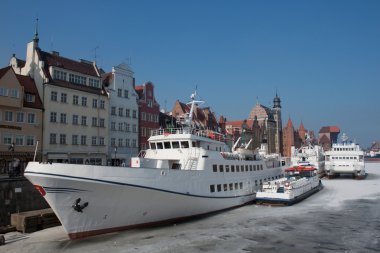 Ships in Gdansk at winter. clipart