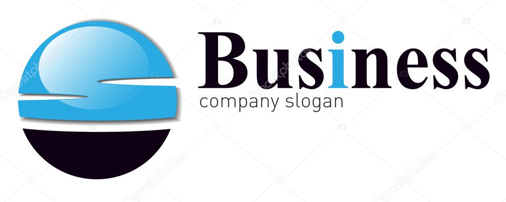 Logo 3d glossy sphere blue and black.