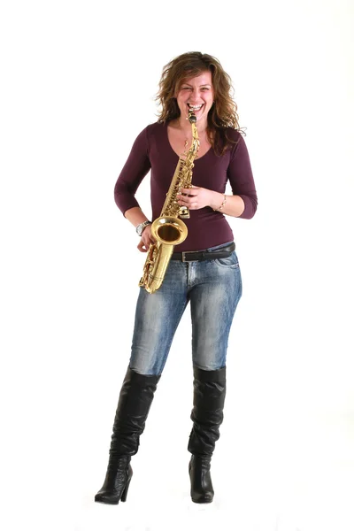 Teenager with sax — Stock Photo, Image