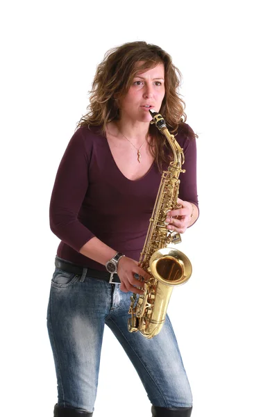 Teenager with sax — Stock Photo, Image