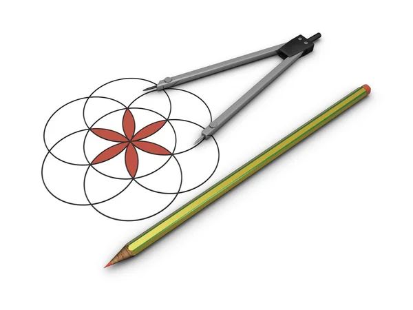 Dividers, pencil and flower — Stock Photo, Image