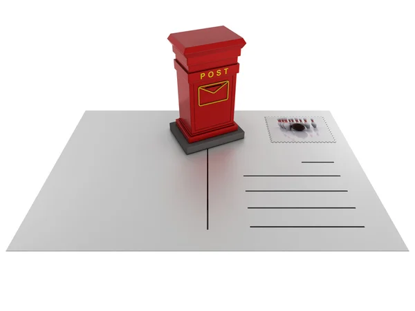 Красный почтовый ящик с открыткой — стоковое фото