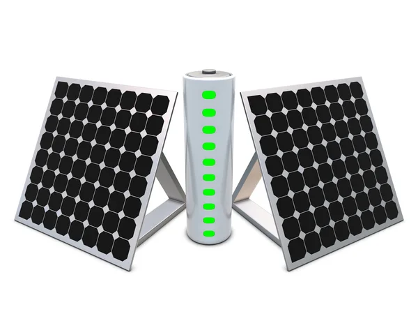 Bateria com indicadores e painéis solares — Fotografia de Stock