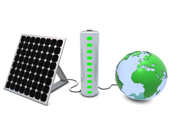地球、太陽電池パネルとバッテリー — ストック写真