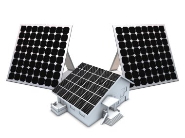 Solar panels and house model clipart