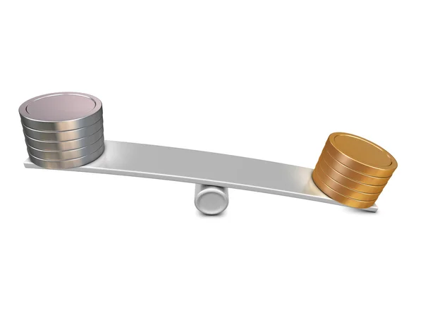 Coins on teeter — Stock Photo, Image