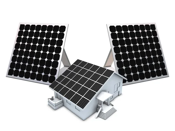 太陽電池パネルと家モデル — ストック写真
