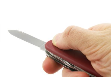 Hand with a penknife clipart