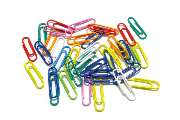 Multi-colored paper clips on white — Stock Photo, Image