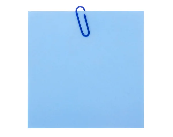 Poznámka: modrý papír s klipem — Stock fotografie
