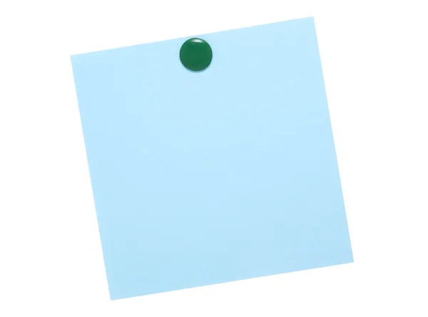 Μπλε σημείωση με πράσινη καρφίτσα — Φωτογραφία Αρχείου