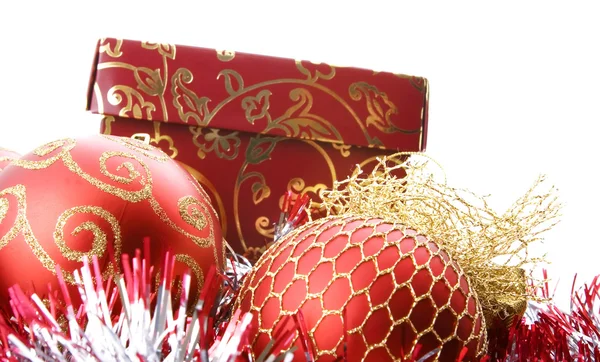 Christmas balls and box — Stock Photo, Image