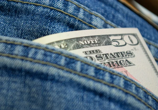 Dollar i jeans-pocket — Stockfoto