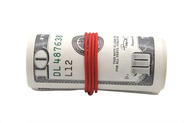 American dollars in tube on white — Stock Photo, Image