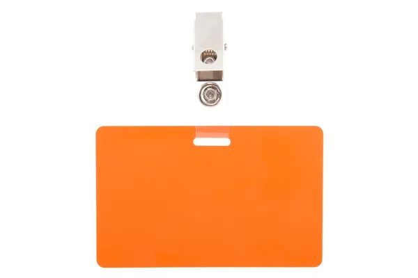 Oranje badge met metalen clip — Stockfoto
