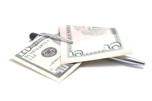 Caneta e dólares em branco — Fotografia de Stock