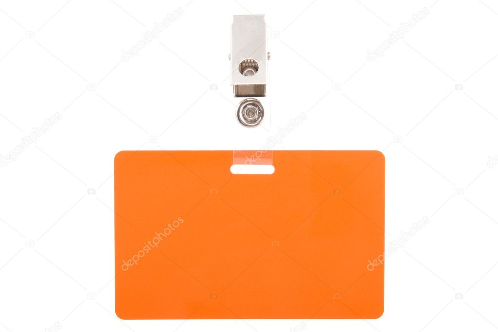 Orange badge with metal clip