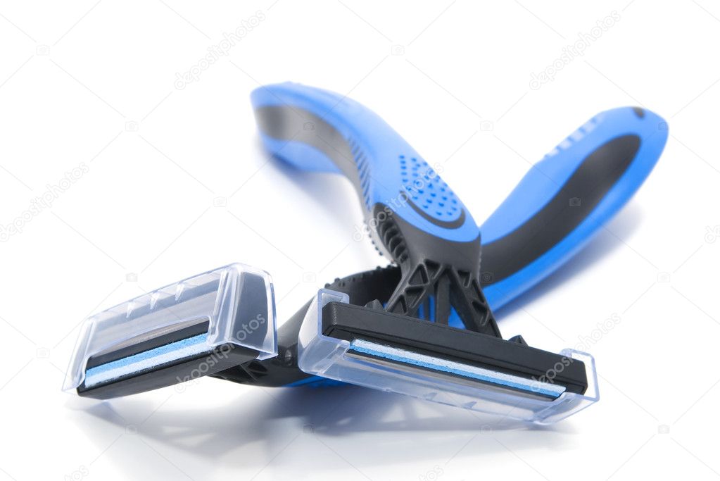 Two blue shavers on white