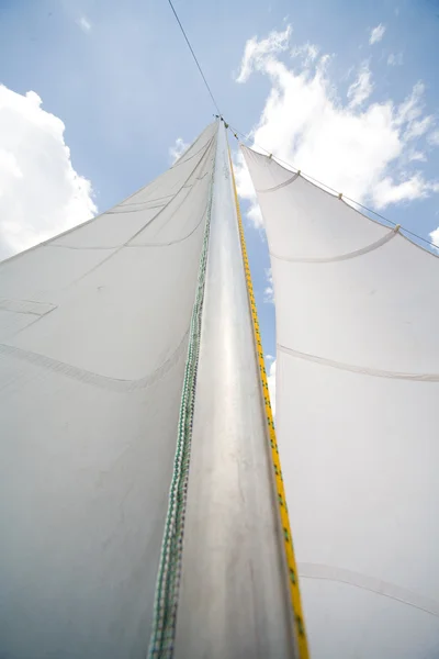 Mast of my small private yacht - sailing on the — Stock Photo, Image