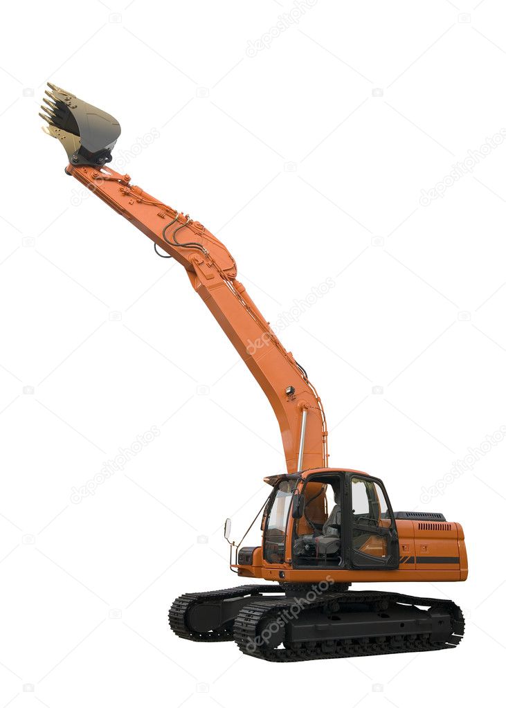 Excavator isolated on white background with clip