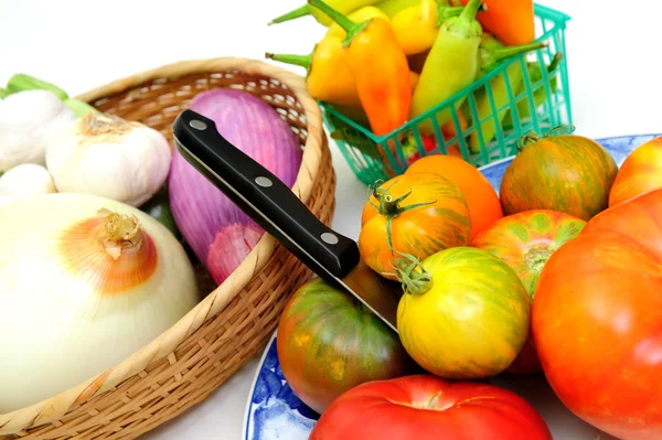 Tomates e produtos hortícolas — Fotografia de Stock