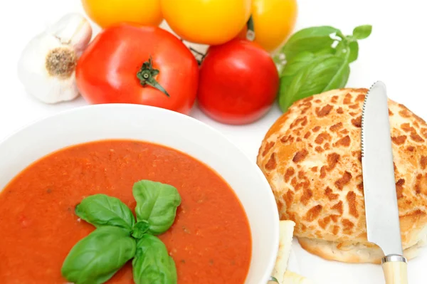 Rajčata a rajčatová polévka — Stock fotografie