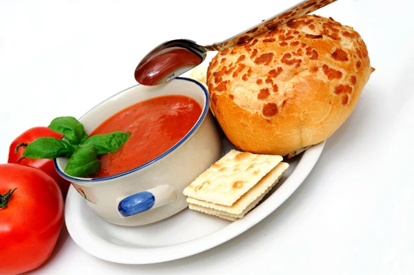 Tomato Soup And Basil — Stock Photo, Image
