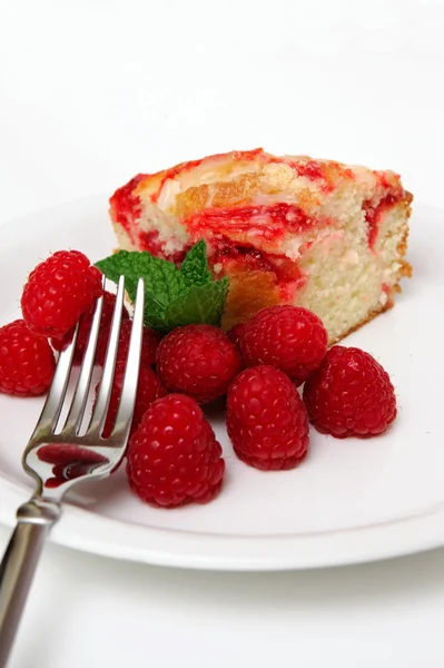 Raspberries And Coffee Cake — Stock Photo, Image