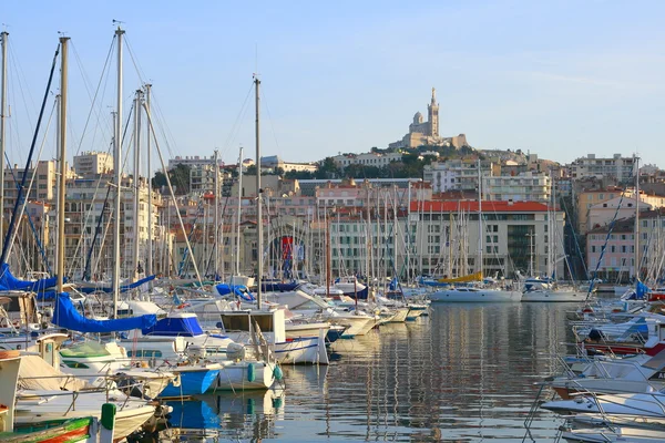 Oude Haven Van Marseille Met Notre Dame Garde — Stockfoto