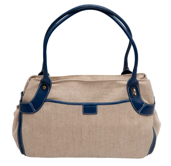 Beige bag with blue handles — Stock Photo, Image