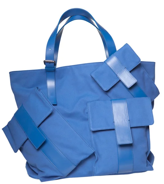 Kumaştan yapılmış mavi bayan çanta. — Stok fotoğraf