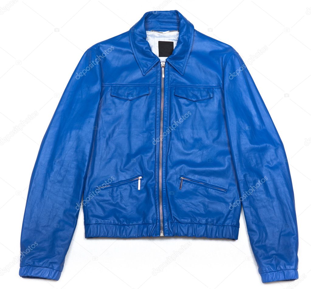 Blue leather jacket with zipper