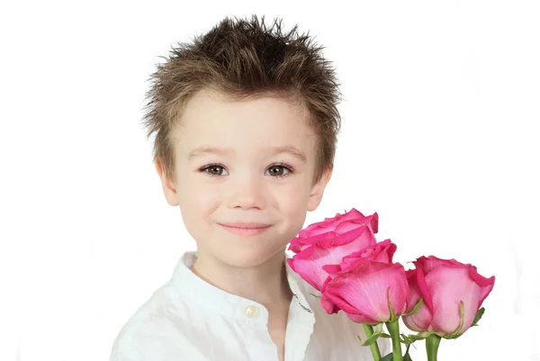 Rapaz e rosas — Fotografia de Stock