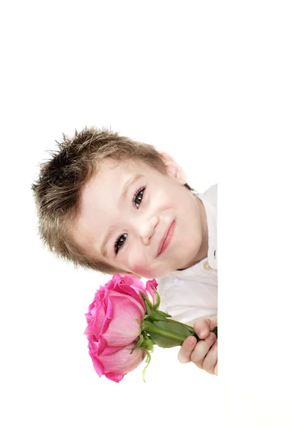 Мальчик и розы — стоковое фото
