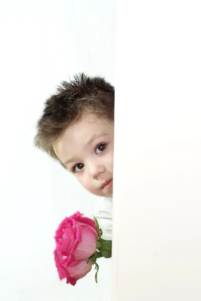 Chlapec a růže — Stock fotografie