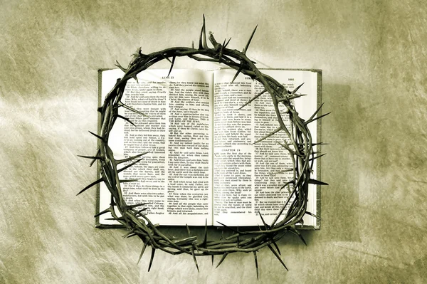 Crown of thorns on a bible — Stock Photo, Image