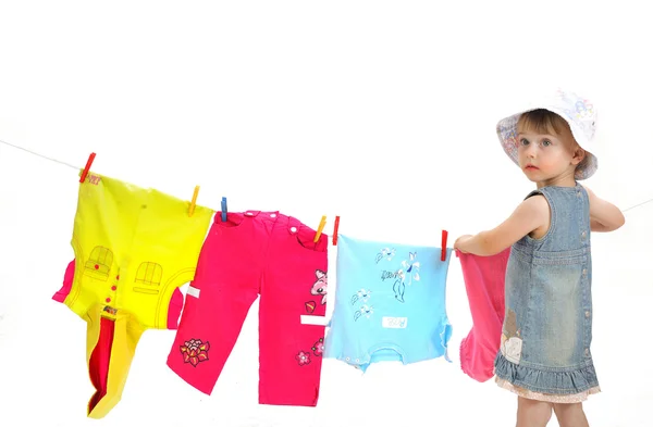 Çocuk ve clothesline — Stok fotoğraf