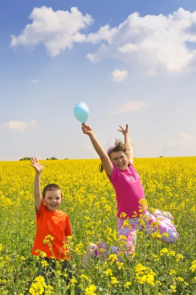 Playfulness kids on field — Stock Photo, Image