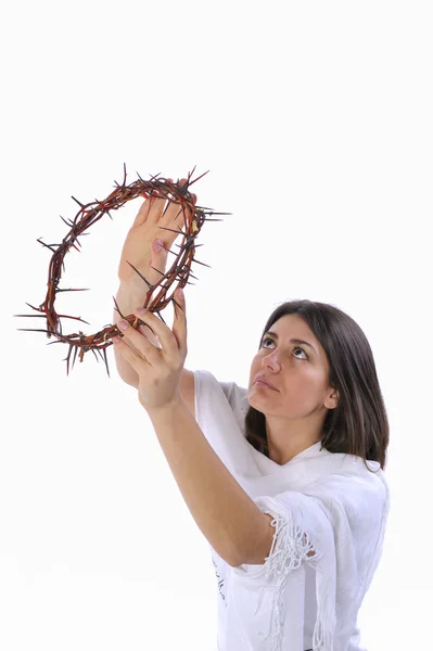 Girl with crown of thorns — Stock Photo, Image