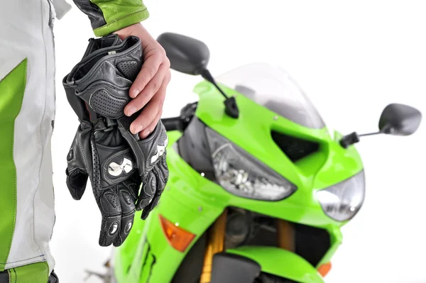 Rukavice na motorku s uhlíkem a kol — Stock fotografie